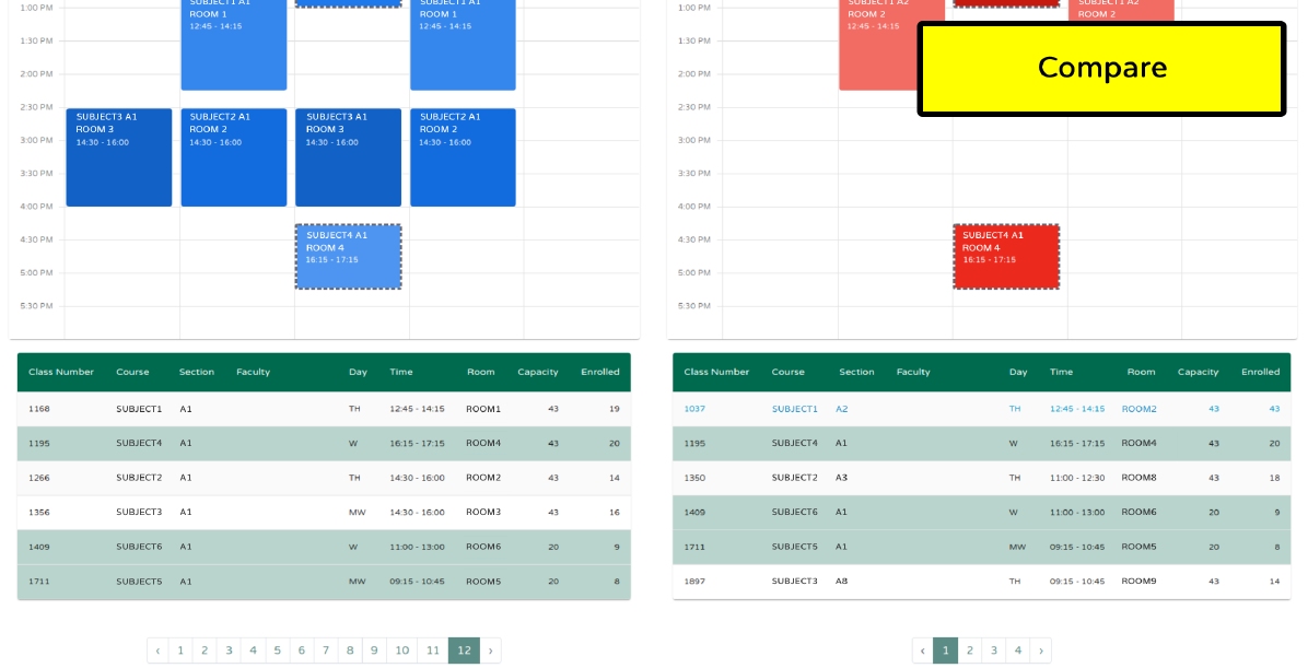 Interface for compareing schedules.
